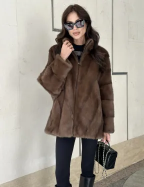 Норковая шуба в коричневом оттенке - Соболь - фото 5