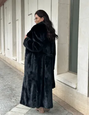 Черная норковая шуба NAFA MINK с поясом в пол - фото 15