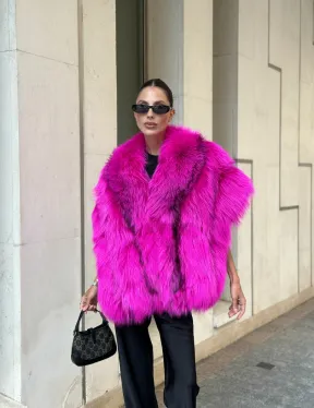 Накидка - палантин из меха чернобурки - фуксия - фото 7