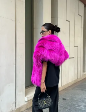 Накидка - палантин из меха чернобурки - фуксия - фото 8